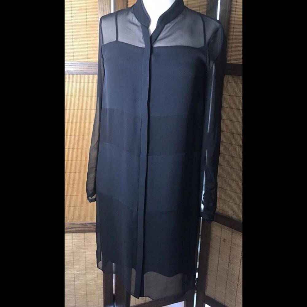 Women's Elie Tahari Black 2 piece Duster Net silk Trim Sheath Dress Size 2